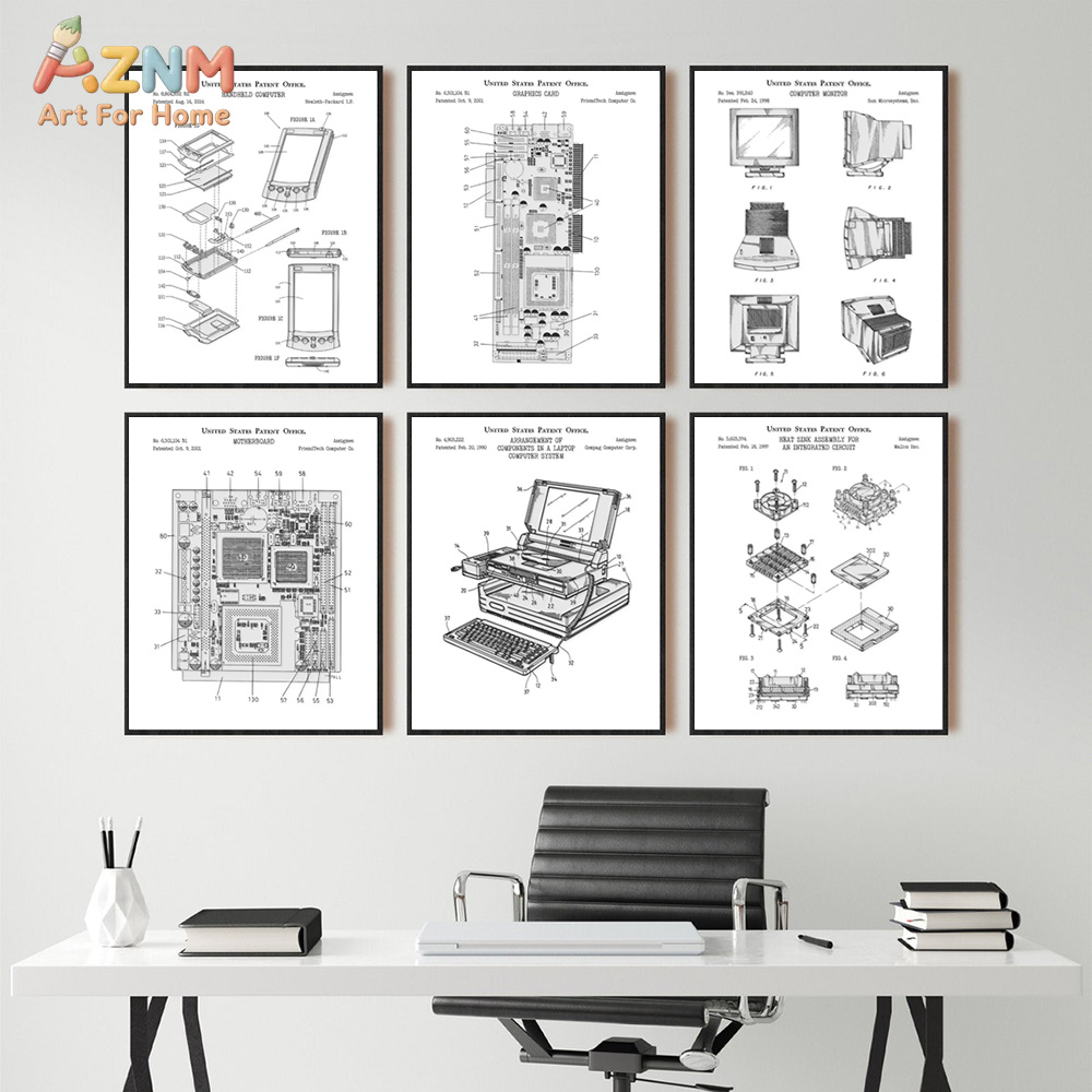 Tech Office Wall - AZNM 컴퓨터 마더보드 특허 캔버스 페인팅