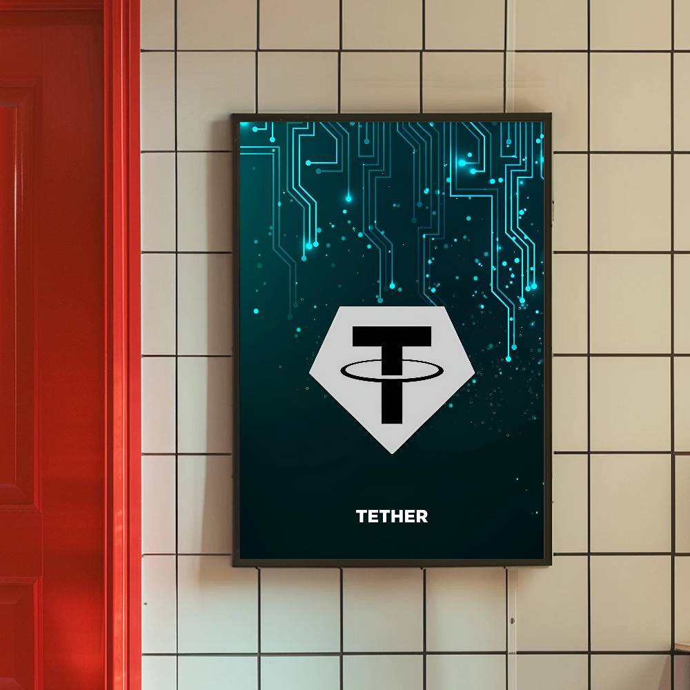 테크 회로 암호화폐 심볼 포스터 디지털 코인 로고 기하 - Tech Office Wall 리뷰 및 가격