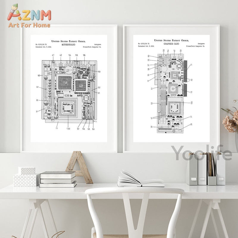 AZNM 컴퓨터 마더보드 특허 캔버스 페인팅 기술 도식 - Tech Office Wall 리뷰 및 가격