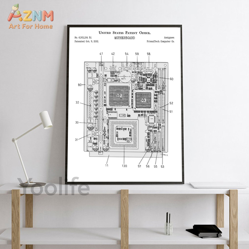 AZNM 컴퓨터 마더보드 특허 캔버스 페인팅 기술 도식 - Tech Office Wall 리뷰 및 가격