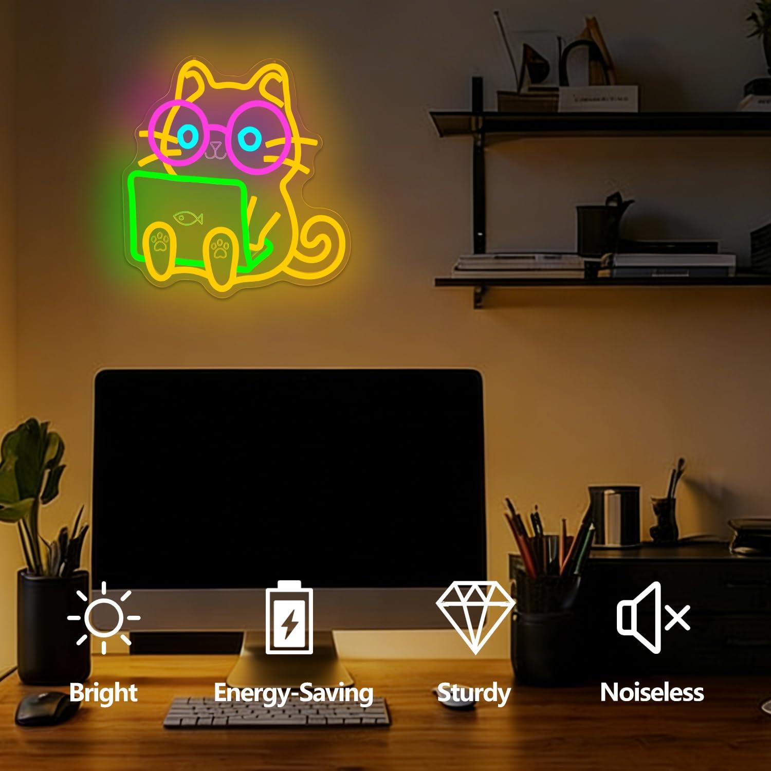 고양이 모양 네온사인 USB 디밍 가능 LED 조명,  - Tech Office Wall 리뷰 및 가격